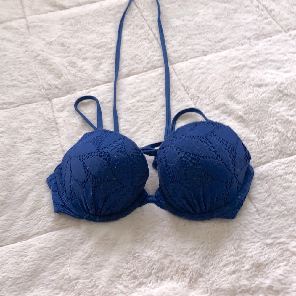 Royal blue push-up lace up bikini top